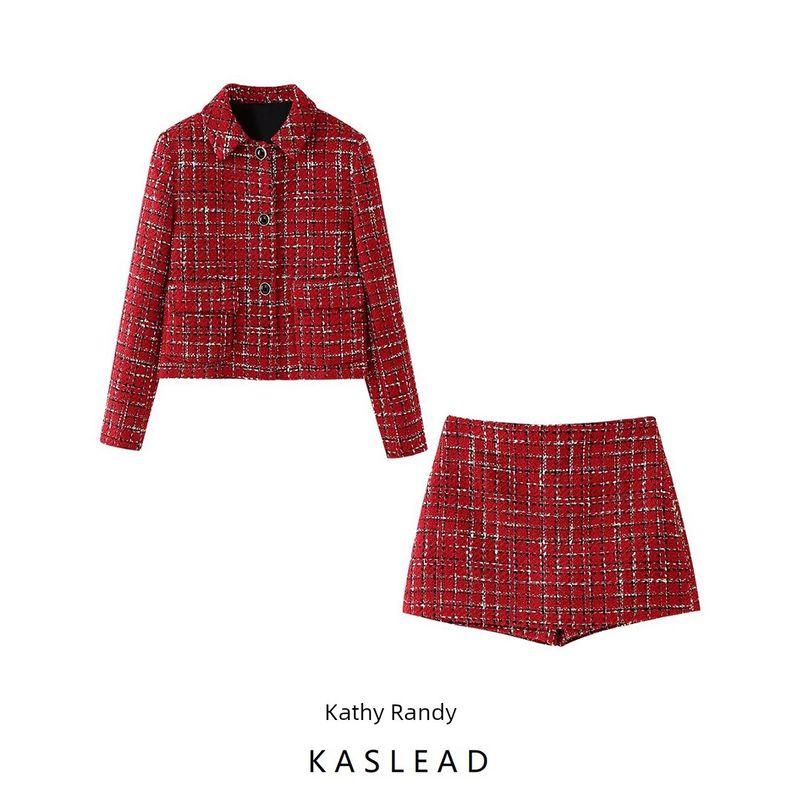 Kaslead New Arrival Women's Clothing Fashion Wind Belt Padded Shoulder Texture Outwear Half Culottes 8966581 9060581