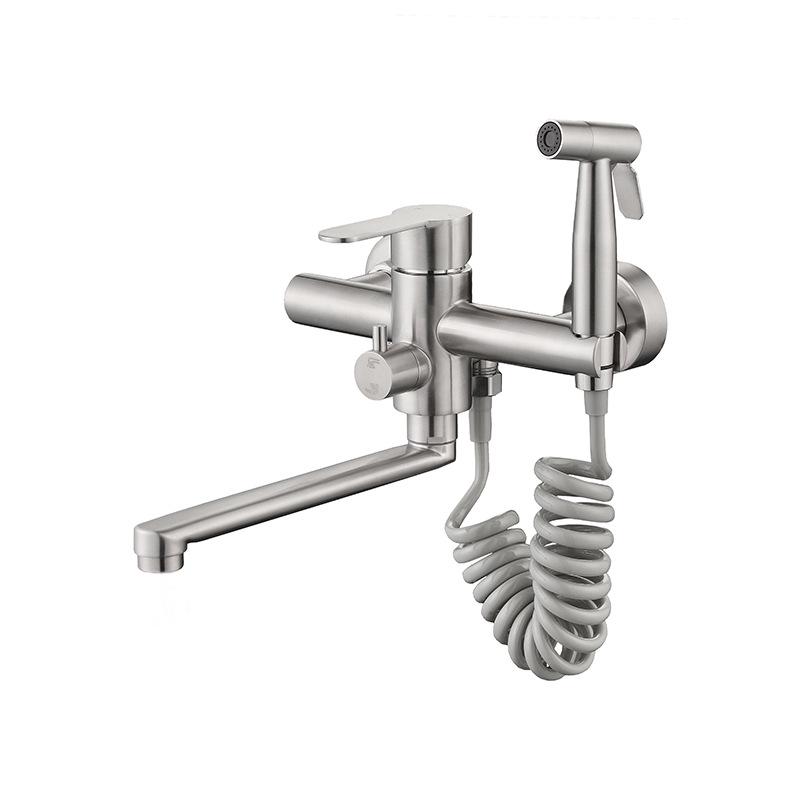 Wall-Mounted Black Stainless Steel Kitchen Faucet