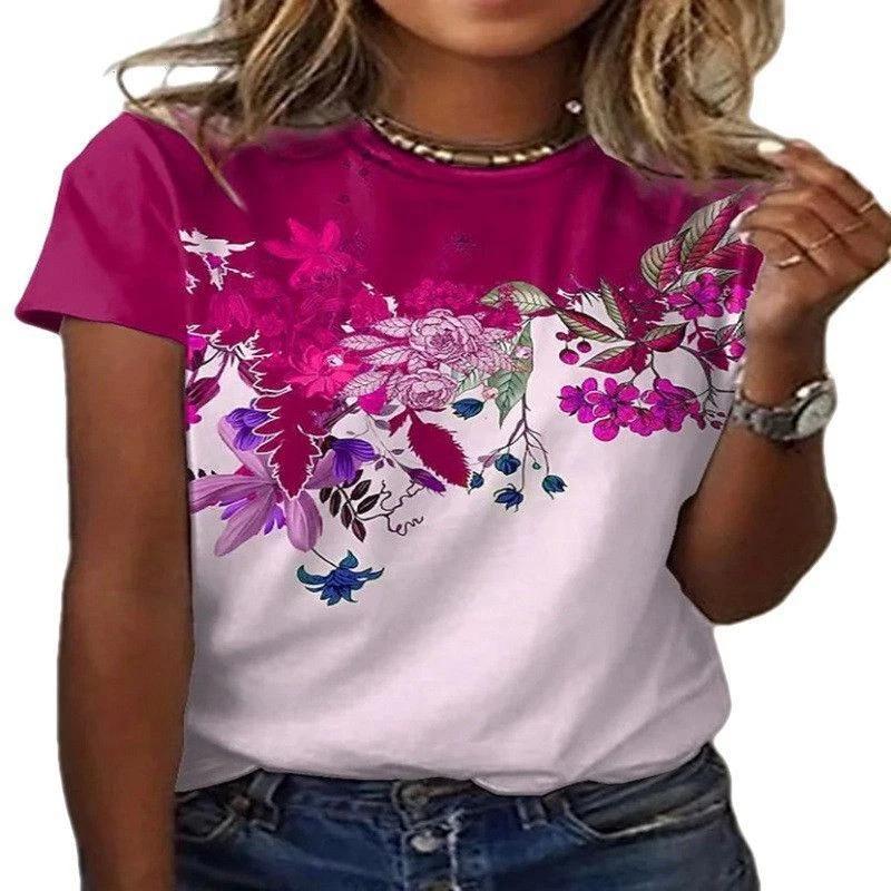 New Flower Petal Pattern T-Shirts Floral 3D Print Women's Short Sleeve Round Neck T Shirt Tees Harajuku Y2K Tops Female Clothing