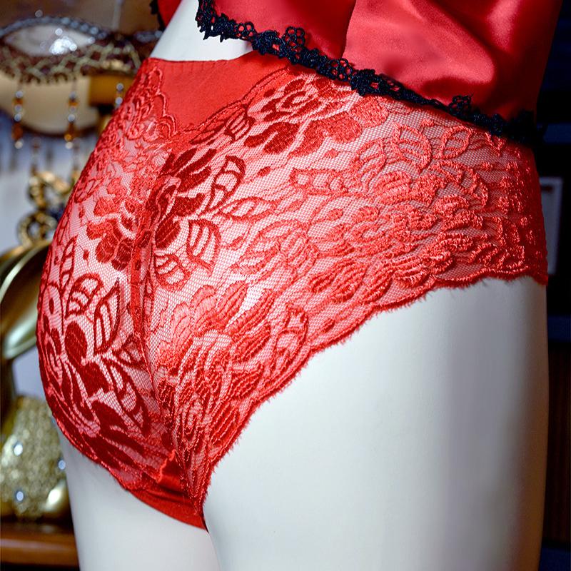 Men'S Underwear Summer Sexy Sheer Panties Ultra-Thin Lace Sissy Pouch Sheath Briefs Large Size Breathable Transparent Lingerie
