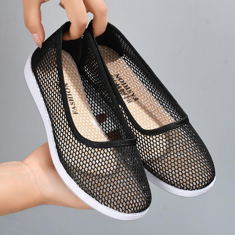 Mode Sommer Bequem und Elegant Originale Flache Damen Schuhe Koreanische Mode Leichte Lässige Slip-On Damen Mesh Atmungsaktive Schuhe