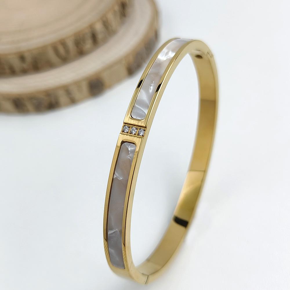 New stainless steel gold plated white shell zircon bracelet, high quality waterproof women's bracelet, wedding party jewelry