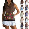 Camiseta de Golf sin Mangas para Mujer con Cremallera Delantera y Cuello Estampado Floral Camiseta sin Mangas Deportiva para Deportes y Actividades al Aire Libre