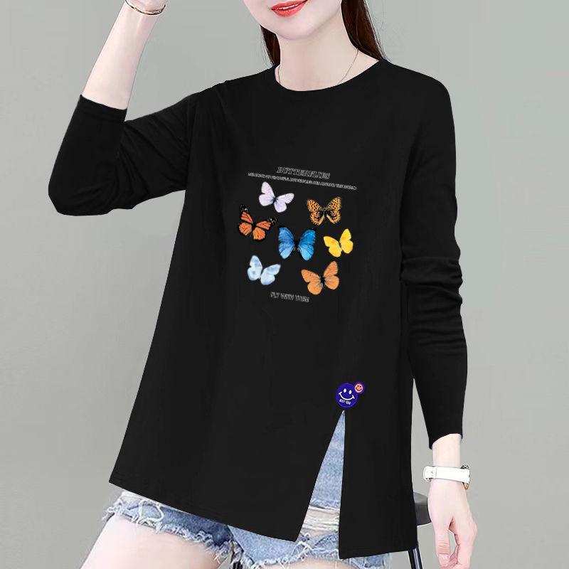 

Design Sense Women s Long Sleeve Slit T-Shirt - 2025 Spring/Autumn, Pure Cotton, Loose Fit, Versatile Straight Shoulder Top M [under 100 lbs]