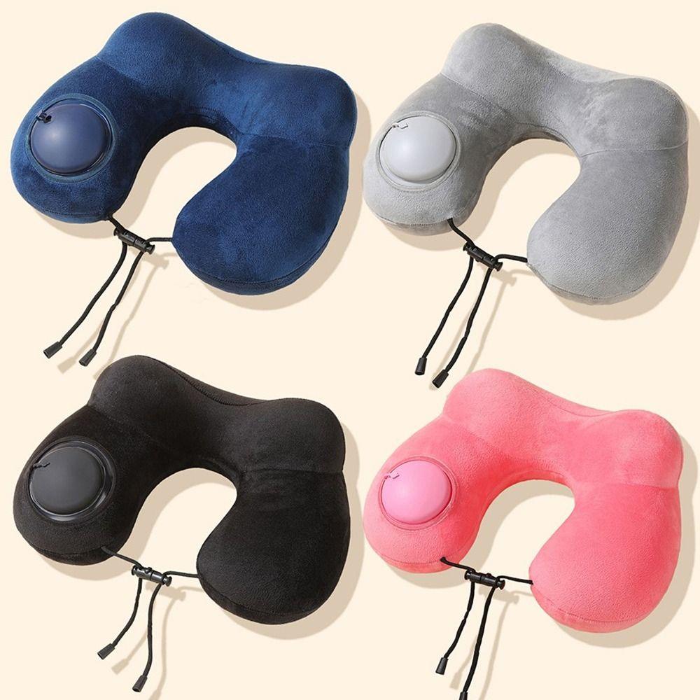 

Hand Pressing Press To Inflate Pillow U-Shaped Neckrest Pad Neck Support Cushion Office/School Black