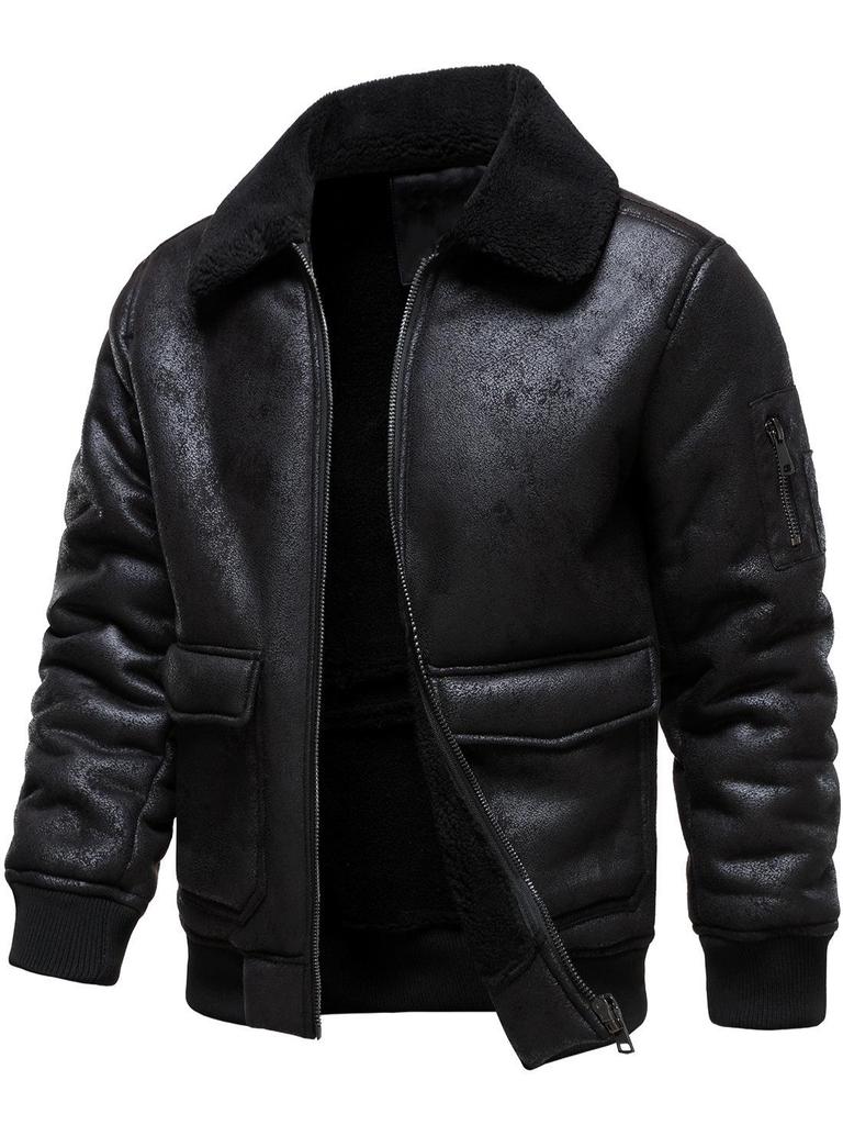 2026 Herren Freizeit Winter Pelzgefütterte Lederjacke mit Plus-Samt und Rechnungsoption