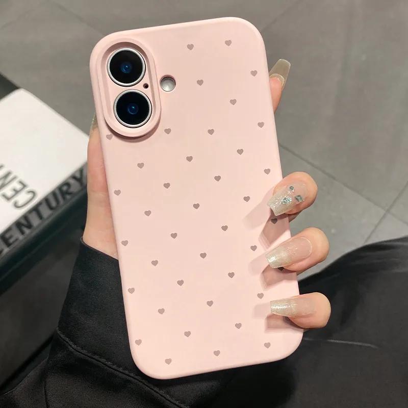 

Love Heart Pattern Liquid Silicon Case for iPhone 17 16 Pro Max Air 14 15 Plus 11 12 Camera Control Button Soft Shockproof Cover iPhone 12 Pro