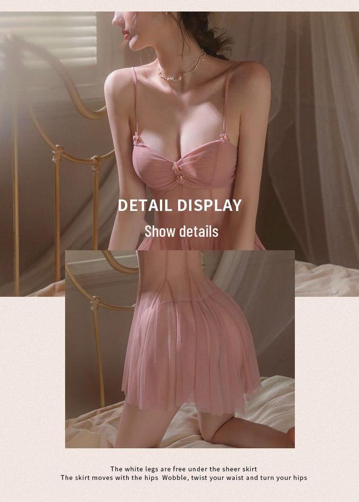 Spring Sexy Mesh Nightgown Flirty Lingerie Pajama Set
