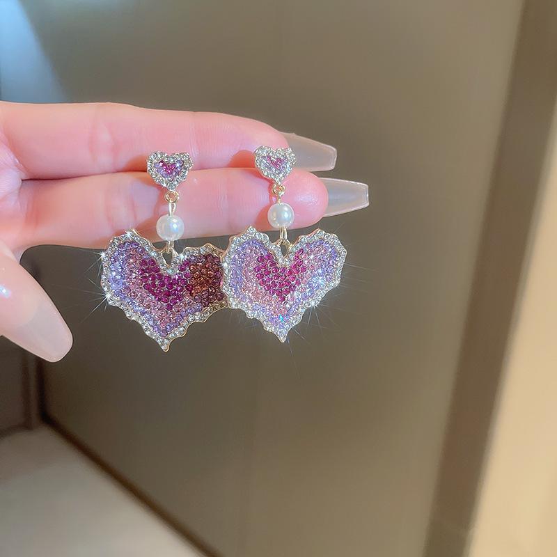 

Ретро Фіолетові Сережки з Квіткою, Діамантовою Китицею - Пусети зі Срібною Голкою для Елегантних Жінок