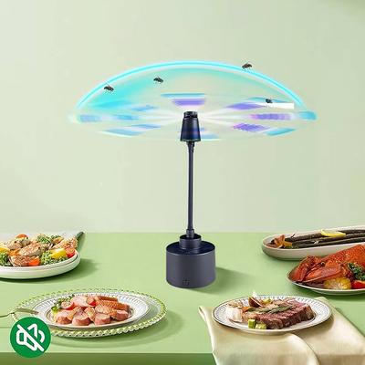 Fly Fans for Tables Fly Repellent Fan Soft Holographic Blades Flies Spinner with LED Light Hanging Bug Traps for Camping Fishing