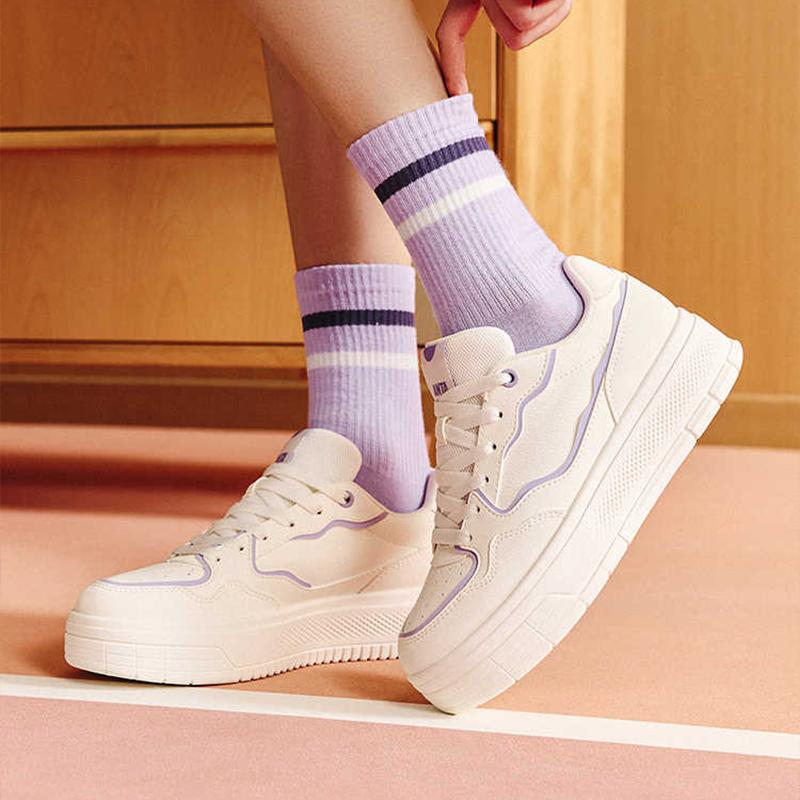 Anta Jelly Confortabil Casual Versatil Rezistent la Uzură Ușor Antiderapant Pantofi de Skate Low-Top Adidași Femei Alb Violet Deschis 122538037-3