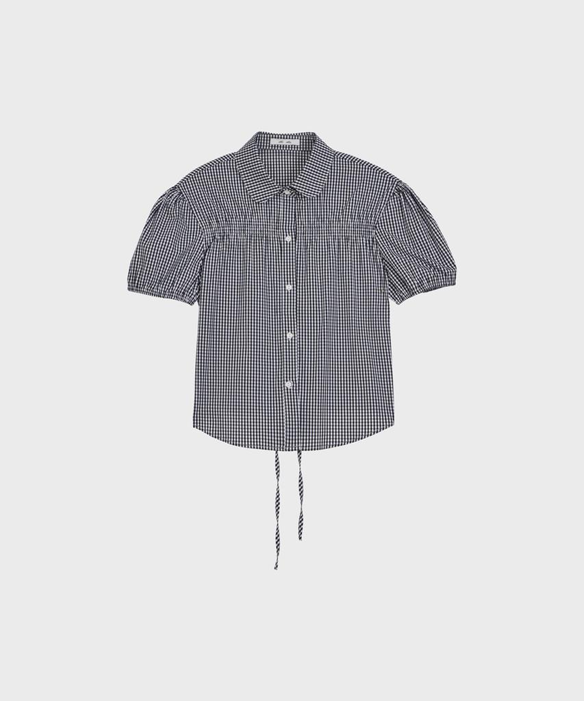 Alkialka Check Puff-Sleeve Blouse (Black)