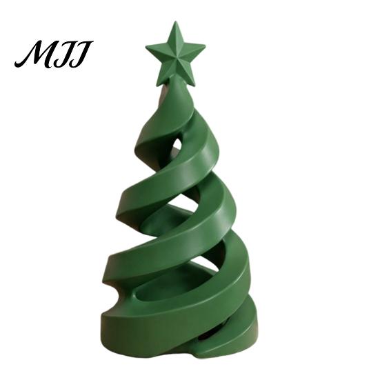 Festive PLA Plastic Art 3D Printed Christmas Tree Candle Holder, Spiral Small Shaped Compact Desktop Holiday Figurine Tealight Stand, Dining