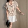 New Arrivals Open Run Women Loose Fit Pocket Drop Shoulder Gold Button Short Sle