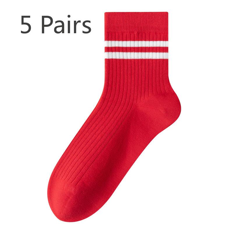 5 Perechi de Șosete Dama de Primăvară și Toamnă Antibacteriene din Bumbac Pur Fără Cusături cu Bare Paralele Medii