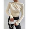 Women S Solid Slim Fit Long Sleeve T Shirt With Pleated Design