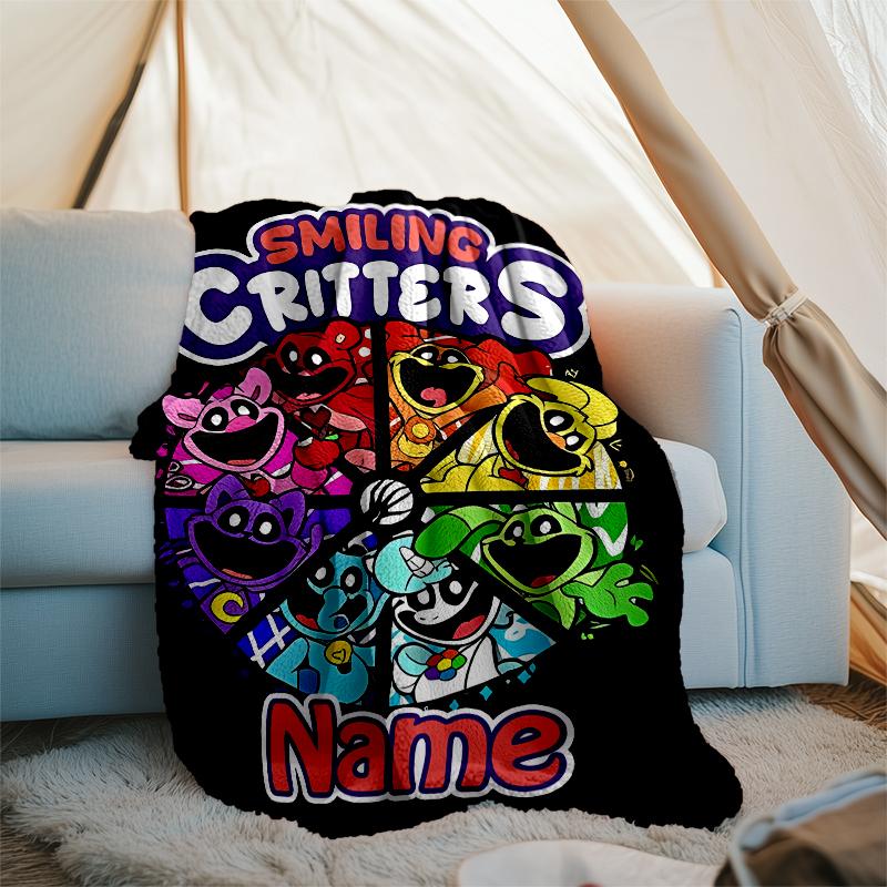Personalized Custom Name Blanket - Smiling Critters Print Design,Blanket for Sofa,Bed,Travel,Camping - Soft and Warm, Great Gift