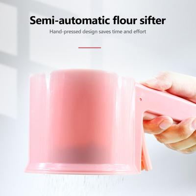 Semi-Automatic Flour Sieve Colander Strainer Fine Mesh Easy To Clean Cup Shape Flour Percolator Baking Sifter Sugar Sifter