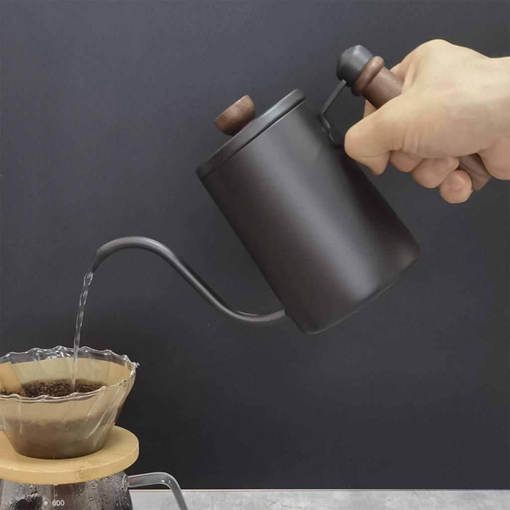 Ruční konvička na filtrovanou kávu Drip Coffee Kettle Dřevěná rukojeť Husí krk Nerezová ocel 304 Konvička Pour Over