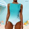 Women Plus Size High Round Neck Sleeveless One Piece Clover Printed Swimsuit