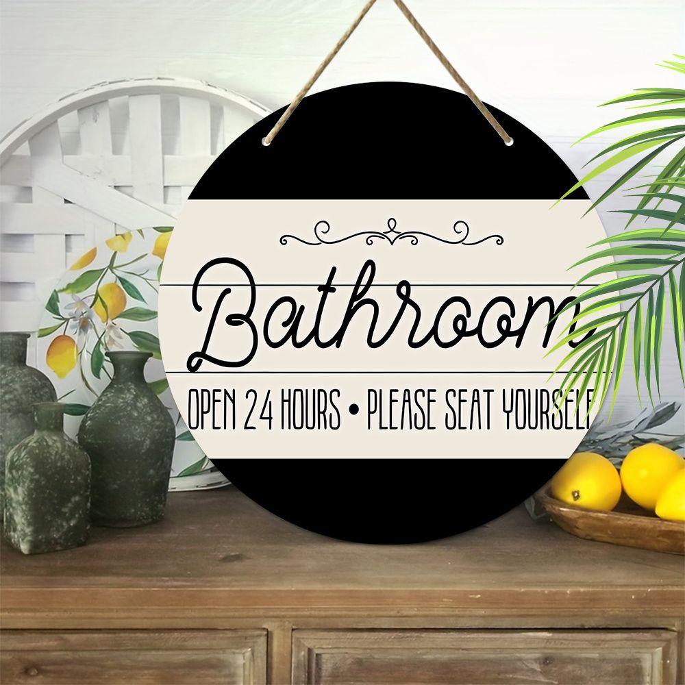 Wooden Hanging Decorative Signs, Toilet Decorations, 2D Flat Pendants, the Pattern Is the "Bathroom" Logo, a Housewarming Gift for Friends