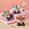 Cute Cartoon Elevated Cats Feeder Bowl Pet Neck Protection Stylish Stainless Steel Large-Capacity Anti-Choking Raised Pet Bowl