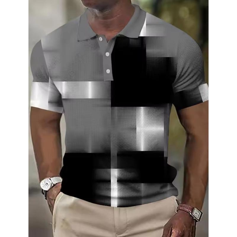 3D Men's Geometic Polo Shirts Short Sleeve Polo Shirts Collared Shirts Business Casual Business Athleisure Daily Wear Buttons