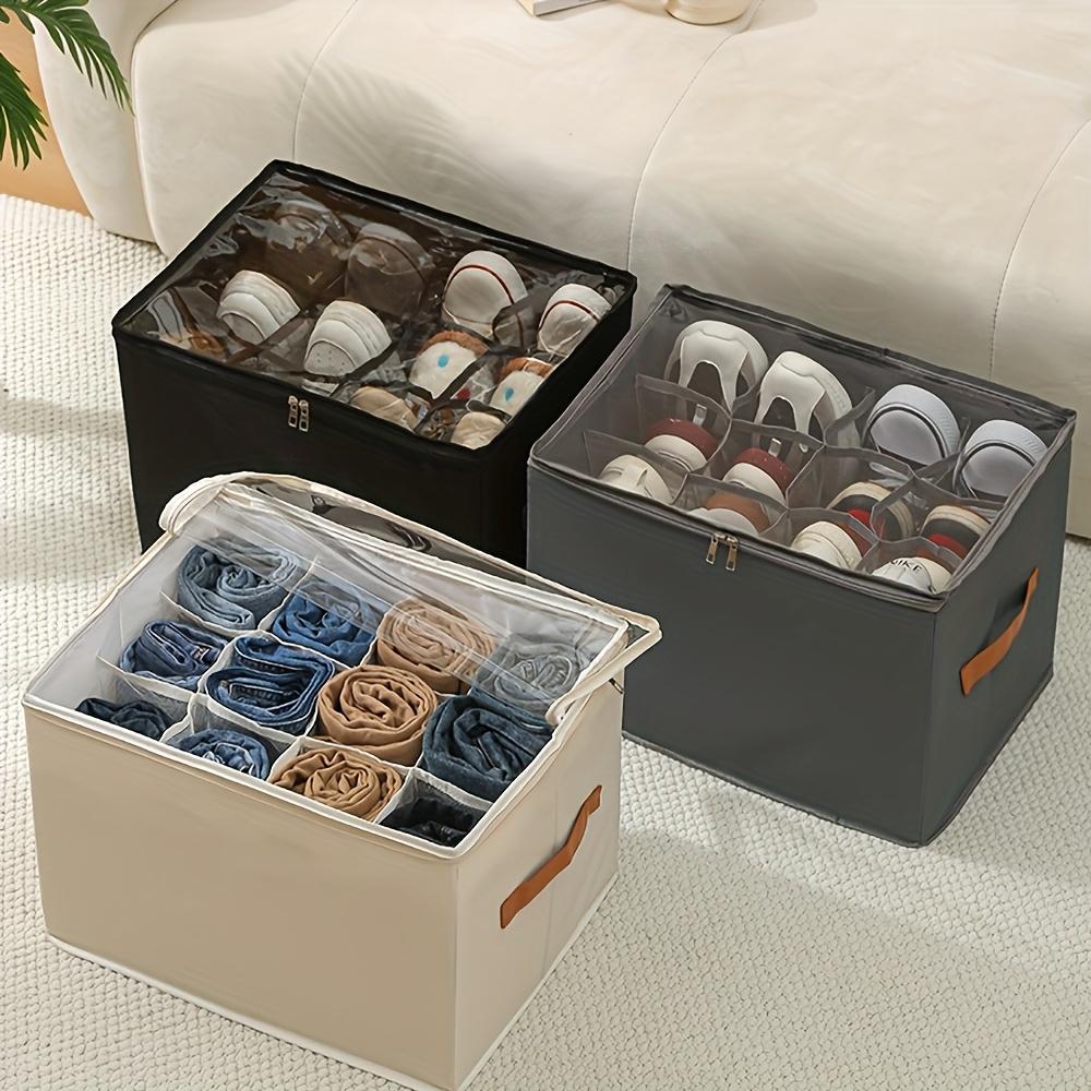 [Organizador de Zapatos Plegable] 1 pieza Organizador de Zapatos Plegable con Tapa - Caja de Almacenamiento Antipolvo de Tela Oxford para Zapatos, Ropa y Accesorios