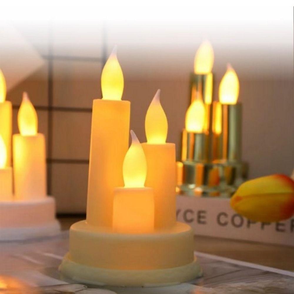 3 in 1 LED Flameless Candle Flickering Taper Electronic Candle Light Three-Wick With Lampshade Flameless Pillar Candle
