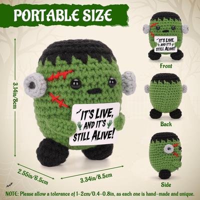 Handmade Positive Zombie Doll With Card Home Decoration Knitting Bat Halloween Egg Doll Ornament Room Decor Halloween Party Gift