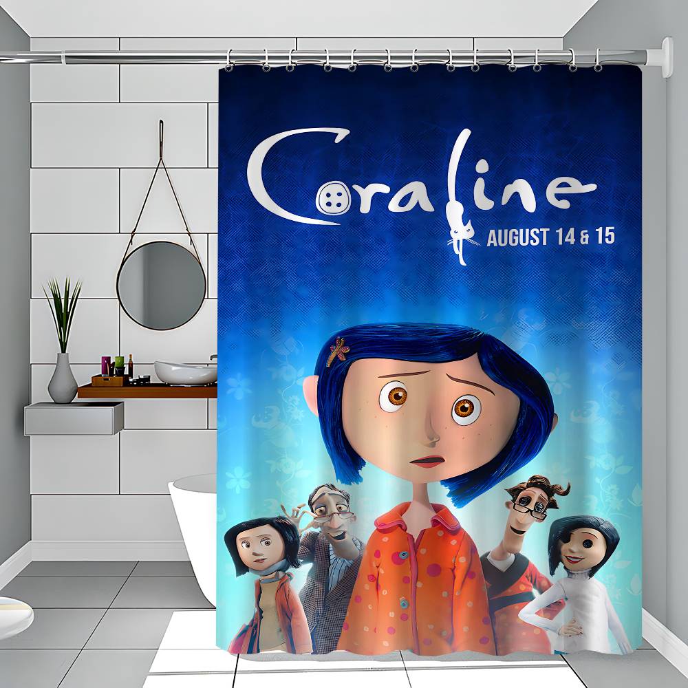 Cartoon Coraline Bathroom Curtain Classic Anime Fabric Shower Curtain With 12 Hooks Waterproof Bathroom Decor