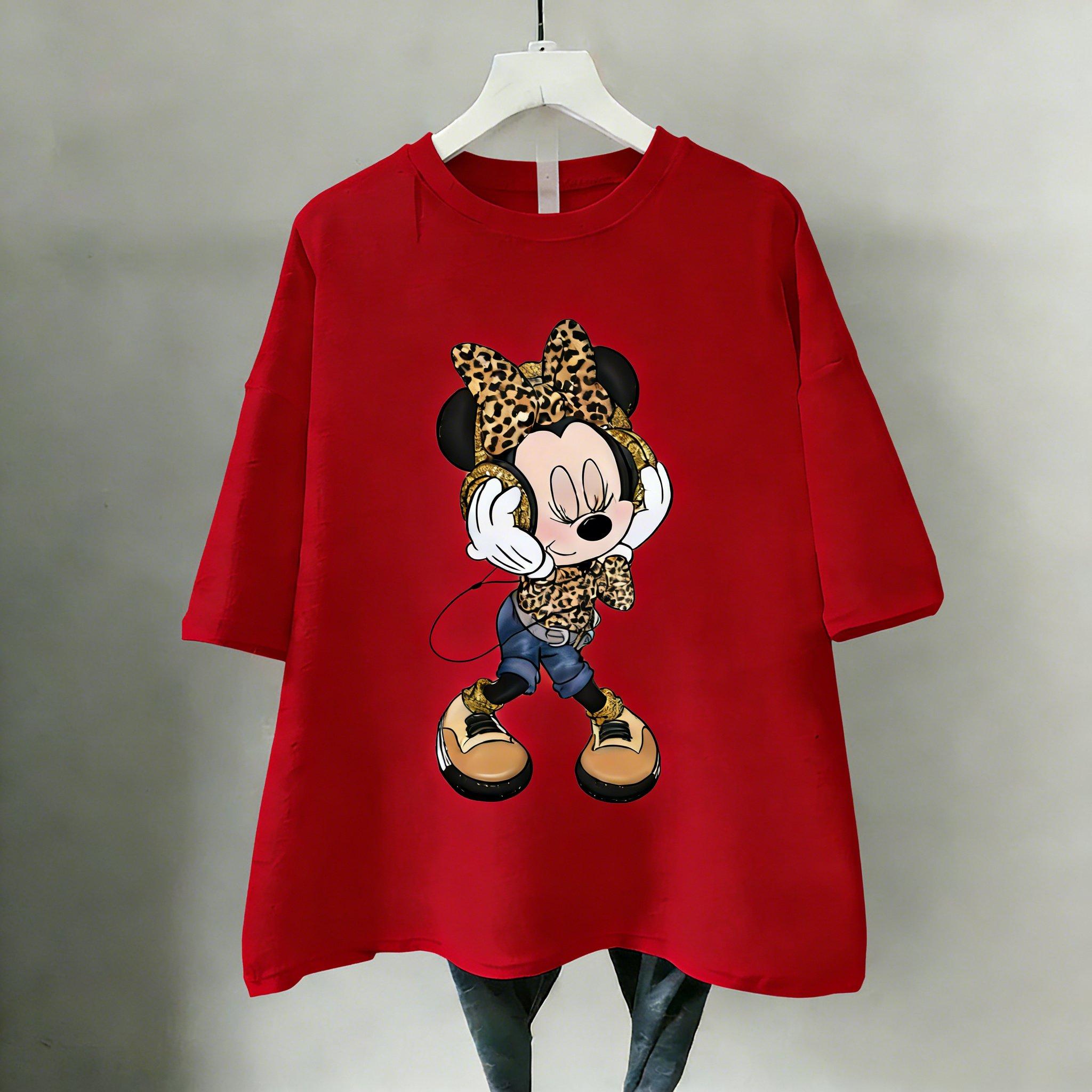 

2026 Summer Mickey Minnie Mouse T Shirt Women Man Disney Print Short Sleeves Casual Loose Vintage Streetwear Fashion Graphic Tee 4XL