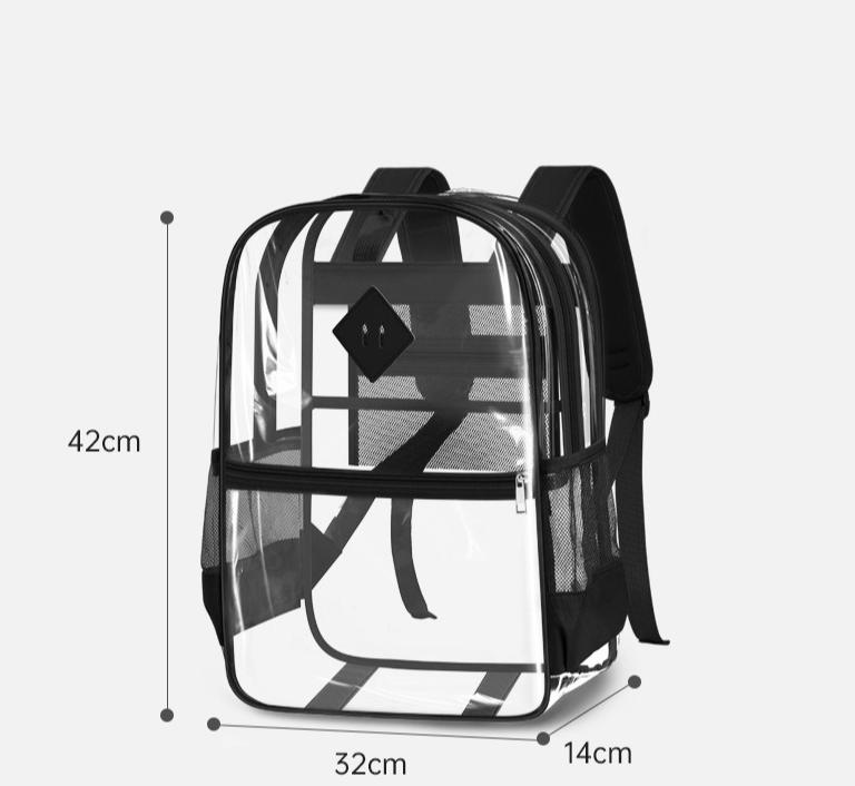 

Large Capacity PVC Transparent Backpack Clear Bag for School Stadium Music Festival Concerts Lightweight Student Bookbag чёрный