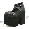 Gdgydh Punk Style Black Rivet Buckle High Heels Shoes for Women Trendy Gothic Waterproof Platform Shoes Belt Buckle Chunky Heels