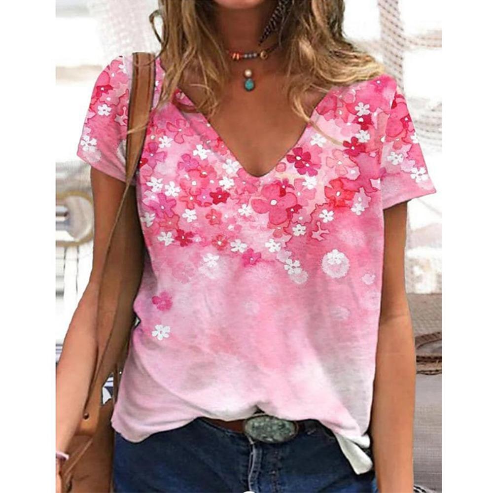 

New Flower Floral 3D Print T-shirt Women V-Neck Short Sleeve Tees Y2k Tops Streetwear Harajuku Oversized T Shirts Woman Clothing 5XL