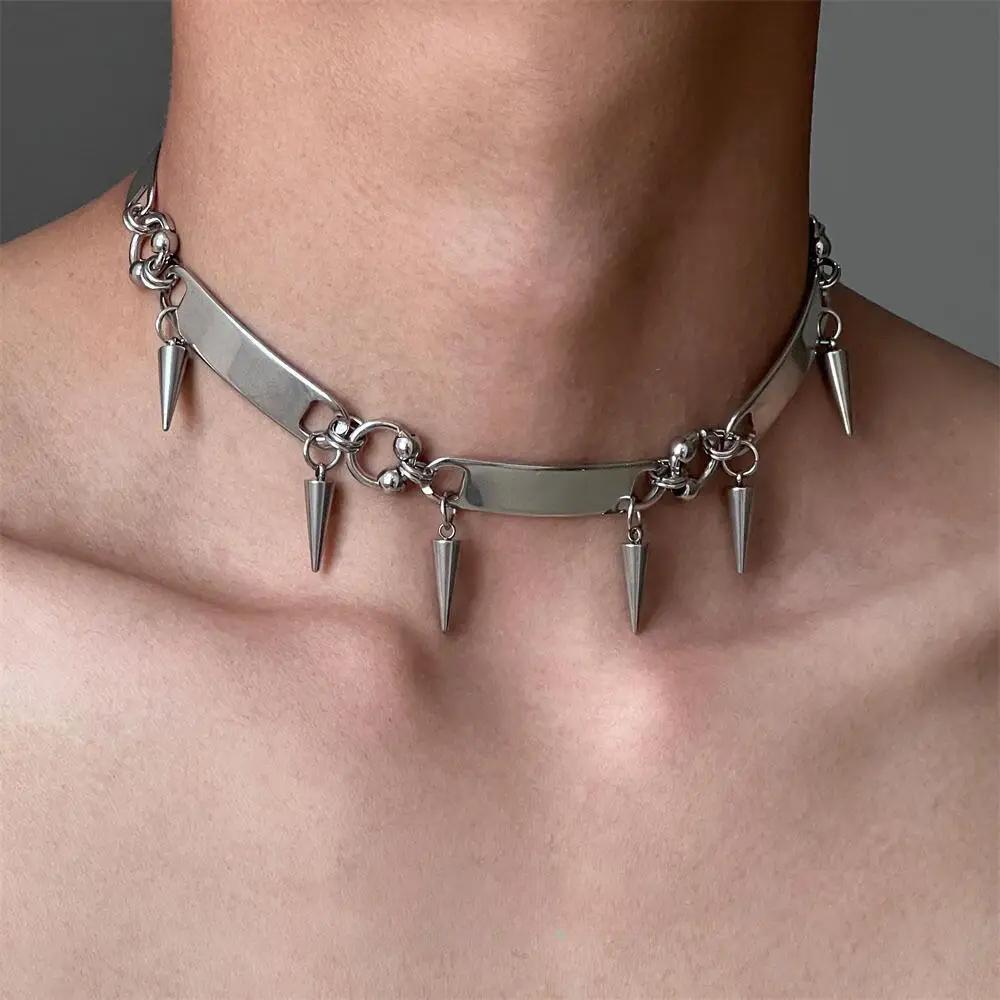 Titanium Steel Rivet Choker For Man Woman Punk Metal Collar Necklace Luxury Hip Hop Jewelry Street Unisex Accessories