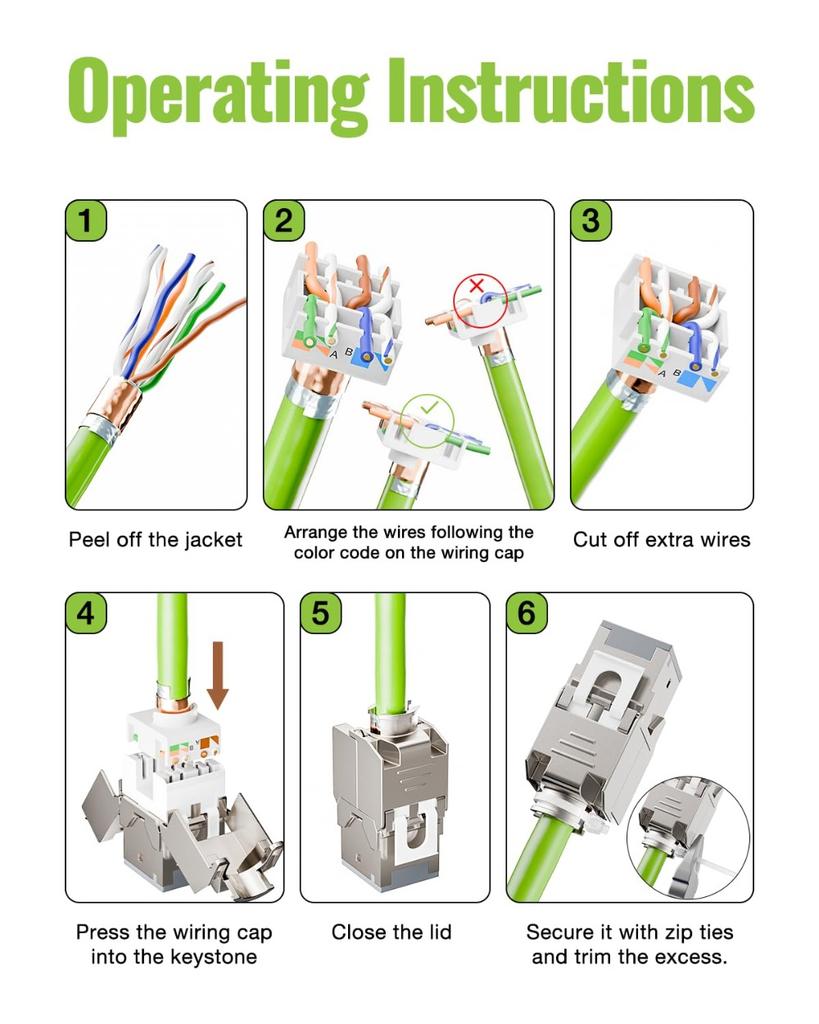 1-5pcs Cat6A/Cat6/Cat7 Shielded Network Information Module 10Gbps Data Transfer Tool-free Internet Jack Ethernet Cable Connecter