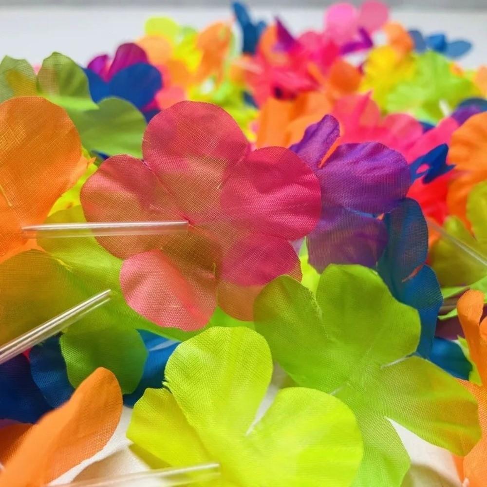 10Pcs Colorful Fluorescent Hawaiian Leis Vibrant Faux Flower Garland Necklace  Summer Pool Party