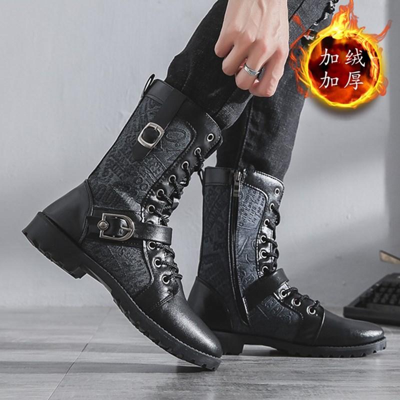 High Quality Men's British-Style Motorcycle Boots Mid-Calf Leather Biker Shoes Fashion Comfortable Riding Footwear for Urban Men