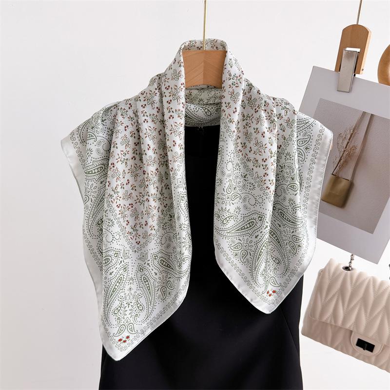 Luxury Brand  Chain Print Square Silk Scarf for Women Hijab Hair Bands 70cm Neckerchief Female Satin Shawl Ribbon Headband