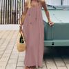 Summer Backless Cami Dress for Women Flowy Beach Vacation Maxi Sundress Spaghetti Strap Loose Lounge Dress