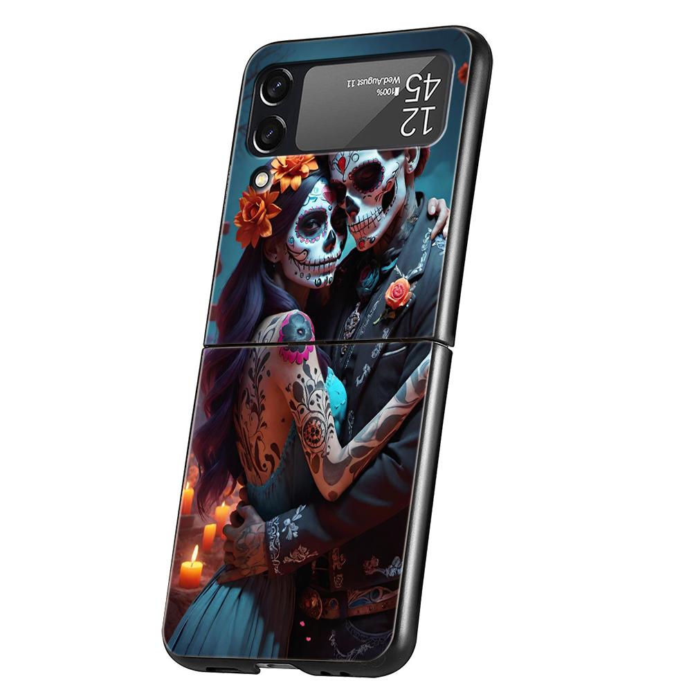 Love Skeleton Skull Hard PC Phone Case For Samsung Galaxy Z Flip 6 5 4 Black Cover For Galaxy Z Flip 3 Foldable Shockproof Capas
