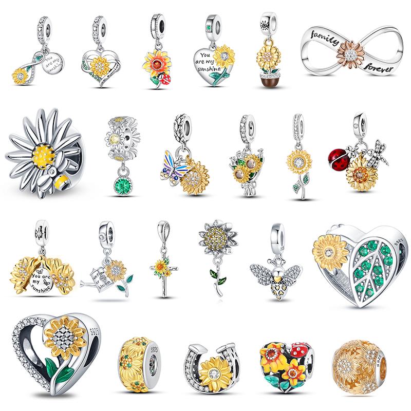 Brand New Copper Fashionable Gold Sunflower Heart Charm Beads For Brand Original Bracelet Diy Jewelry