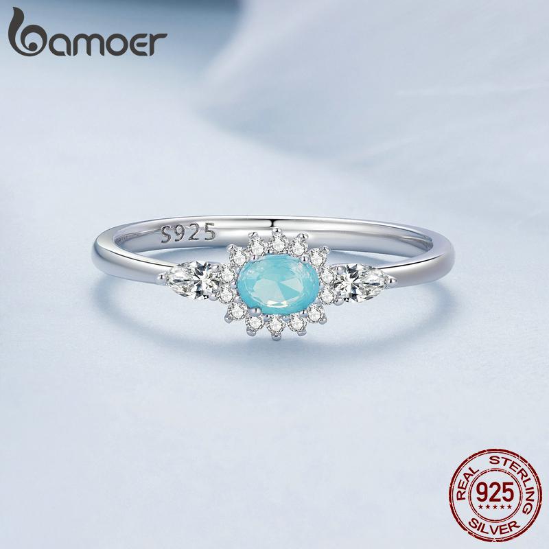 BAMOER 925 Sterling Silver Band Victorian Style Halo Engagement Rings for Women Luxury Wedding Jewelry