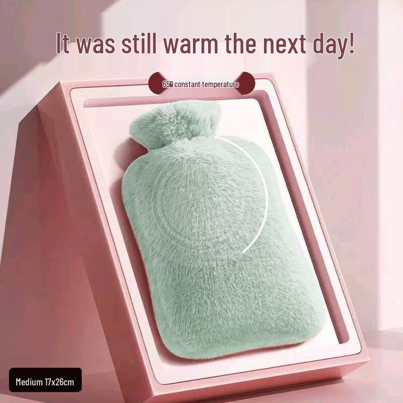 

Fumaide Thickened Hot Water Bottle with Green Rabbit Fur Cover