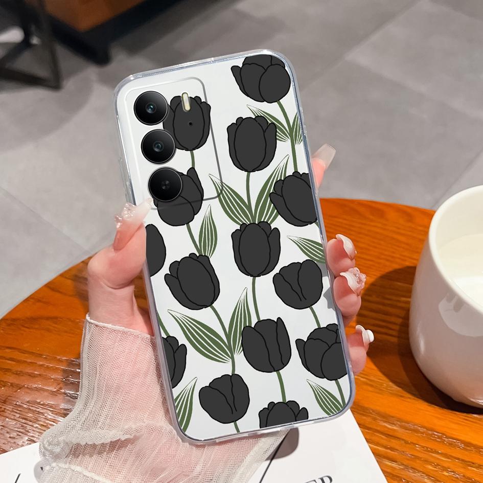 For OPPO P1 Speed Realme C75 13+ Neo7 Find X8 Pro Reno 13 Pro 13F Phone Case Beautiful Flowers Transparent TPU Silicone Shockproof Shell For Oppo Capa