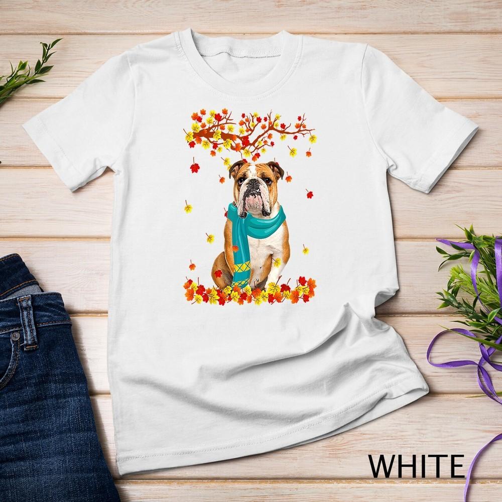 

Fun English Bulldog Thanksgiving Autumn Dog Lover Gifts Unisex T-shirt 2XL