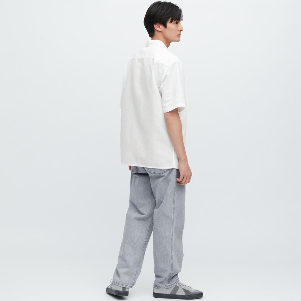 UNIQLO Solid Color Short Sleeve Shirt Men shirts White 455970-00