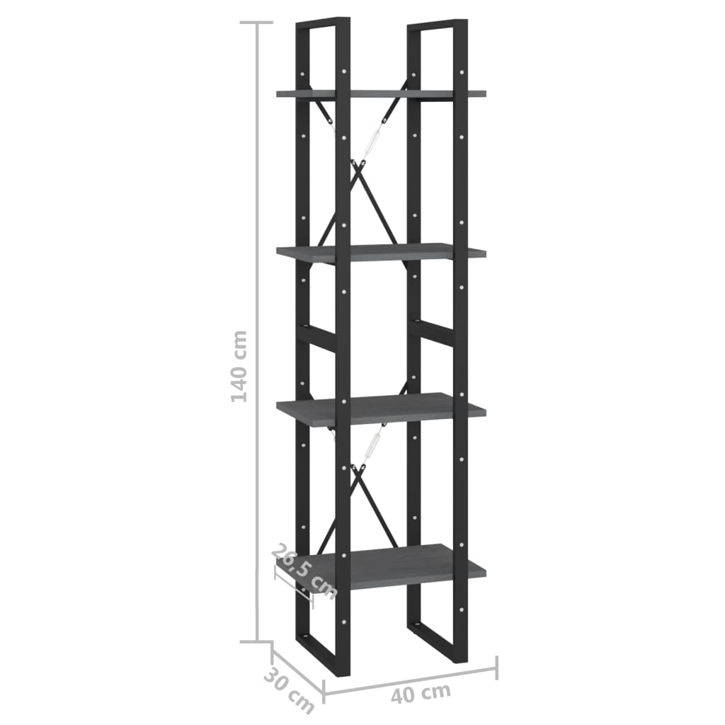 Bookshelf 4 Shelves Grey 40 x 30 x 140 cm Solid Pine Wood
