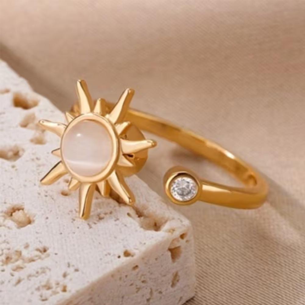 Sun Cat Eye Stone Rotating Opening Ring, Female Adjustable Zircon Stress Relieving Fingertip Gyro Ring, Anti Anxiety And Str